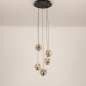 Foto 15819-7: Hanglamp met organisch gevormde amberkleurige bollen – Perfect voor ronde tafels en sfeervolle ruimtes