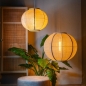 Foto 15832-3: Grote japandi hanglamp bol (78 cm)van licht hout en jute stof in beige