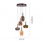 Foto 15849-4: In hoogte verstelbare grote led hanglamp met vijf verschillende glazen in koffiekleur met amber, koper en rookglas