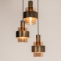 Foto 15857-6: Hanglamp met drie kokers van bruinkleurig glas met bronzen kokers aan een ronde plafondplaat