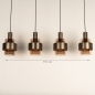 Foto 15858-3: Hanglamp met vijf kokers van bruinkleurig glas met bronzen kokers aan een rechthoekige plafondplaat