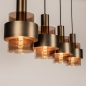 Foto 15858-8: Hanglamp met vijf kokers van bruinkleurig glas met bronzen kokers aan een rechthoekige plafondplaat