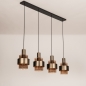 Foto 15858-9: Hanglamp met vijf kokers van bruinkleurig glas met bronzen kokers aan een rechthoekige plafondplaat