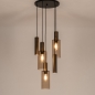 Foto 15904-2: Ronde hanglamp brons met 3 glazen en 2 kokers E27 en Gu10