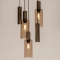 Foto 15904-3: Ronde hanglamp brons met 3 glazen en 2 kokers E27 en Gu10