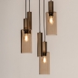 Foto 15904-4: Ronde hanglamp brons met 3 glazen en 2 kokers E27 en Gu10