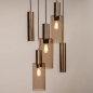Foto 15904-5: Ronde hanglamp brons met 3 glazen en 2 kokers E27 en Gu10