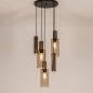 Foto 15904-6: Ronde hanglamp brons met 3 glazen en 2 kokers E27 en Gu10