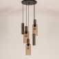 Foto 15904-7: Ronde hanglamp brons met 3 glazen en 2 kokers E27 en Gu10