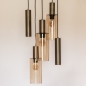 Foto 15904-9: Ronde hanglamp brons met 3 glazen en 2 kokers E27 en Gu10