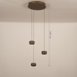 Foto 16119-1 maatindicatie: Brons kleurige hanglamp, voorzien van drie lichtpunten, een easy lift systeem en een dim to warm functie