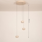 Foto 16120-1 maatindicatie: Beige hanglamp, voorzien van drie lichtpunten, een easy lift systeem en een dim to warm functie