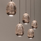 Foto 16234-4: Hanglamp Champagne / Beige Egg met vijf amberkleurige glazen