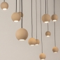 Foto 16268-3: Grote beige design hanglamp met 13 bolletjes met dimbare led verlichting en ovale plafondplaat