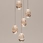 Foto 16287-1: Grote ovale beige hanglamp met achttien glazen in champagne