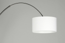 Foto 30011-20: Ausziehbare Bogenlampe aus gebürstetem Stahl mit weißem Lampenschirm