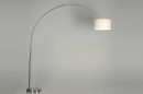 Foto 30011-21: Ausziehbare Bogenlampe aus gebürstetem Stahl mit weißem Lampenschirm