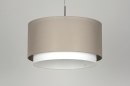 Foto 30140-3 onderaanzicht: Moderne hanglamp voorzien van een dubbele stoffen kap in taupe / witte kleur.