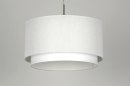 Foto 30141-3 vooraanzicht: Moderne hanglamp voorzien van een dubbele stoffen kap in witte kleur.