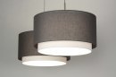Foto 30415-2: Grote, moderne hanglamp voorzien van twee dubbele kappen in de kleuren grijs en wit.