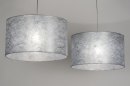 Foto 30624-4: Hanglamp met twee stoffen kappen in zilver