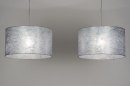 Foto 30624-5: Hanglamp met twee stoffen kappen in zilver