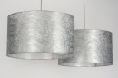 Foto 30624-9: Hanglamp met twee stoffen kappen in zilver