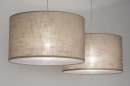 Foto 30625-15: Dubbele hanglamp met twee stoffen kappen in taupe