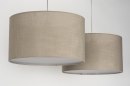 Foto 30625-16 niet_in_feed: Dubbele hanglamp met twee stoffen kappen in taupe