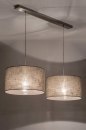 Foto 30625-2: Dubbele hanglamp met twee stoffen kappen in taupe