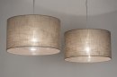 Foto 30625-3: Dubbele hanglamp met twee stoffen kappen in taupe