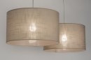 Foto 30625-6: Dubbele hanglamp met twee stoffen kappen in taupe
