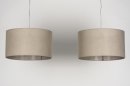 Foto 30625-8 niet_in_feed: Dubbele hanglamp met twee stoffen kappen in taupe