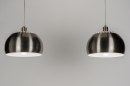 Foto 30632-3 detailfoto: Dubbele hanglamp met twee retro lampenkappen van staal