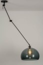 Foto 30740-2: Verstelbare zwarte hanglamp met knikarm en retro bol in rookglas look
