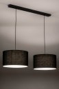 Foto 30862-2: Moderne hanglamp voorzien van twee stoffen, zwarte kappen.