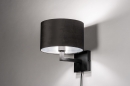 Foto 30908-1: Bedlamp in het zwart met stoffen lampenkap en schakelaar op de wandplaat