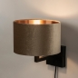 Foto 30909-17 zijaanzicht: Zwarte bedlamp met fluwelen lampenkap in taupe met schakelaar op de wandplaat