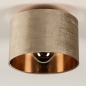 Foto 30913-9 niet_in_feed: Kleine plafondlamp met kap van fluweel in taupe met koperen binnenkant