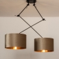 Foto 30925-5: Verstelbare dubbele hanglamp met twee taupe lampenkappen van fluweel met een koperkleurige binnenkant
