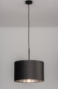 Foto 30932-1: Zwarte hanglamp met grijze lampenkap van fluweel met een zilverkleurige binnenkant