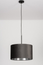 Foto 30932-3: Zwarte hanglamp met grijze lampenkap van fluweel met een zilverkleurige binnenkant