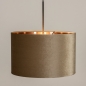Foto 30933-4: Zwarte hanglamp met een taupe lampenkap van fluweel en een koperkleurige binnenkant