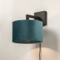 Foto 30935-9: Zwarte wandlamp met Petrol blauwe kap, geschikt voor led verlichting.