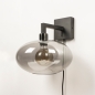 Foto 31017-17 schuinaanzicht: Moderne zwarte wandlamp voorzien van een rookglazen kap, geschikt voor led verlichting.