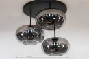 Foto 31037-15 maatindicatie: Retro plafondlamp in mat zwarte kleur met rookglas geschikt voor led verlichting.