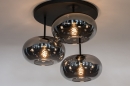 Foto 31037-16 onderaanzicht: Retro plafondlamp in mat zwarte kleur met rookglas geschikt voor led verlichting.