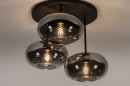 Foto 31037-18 onderaanzicht: Retro plafondlamp in mat zwarte kleur met rookglas geschikt voor led verlichting.