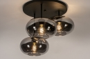 Foto 31037-19 onderaanzicht: Retro plafondlamp in mat zwarte kleur met rookglas geschikt voor led verlichting.