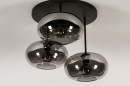 Foto 31037-21 onderaanzicht: Retro plafondlamp in mat zwarte kleur met rookglas geschikt voor led verlichting.